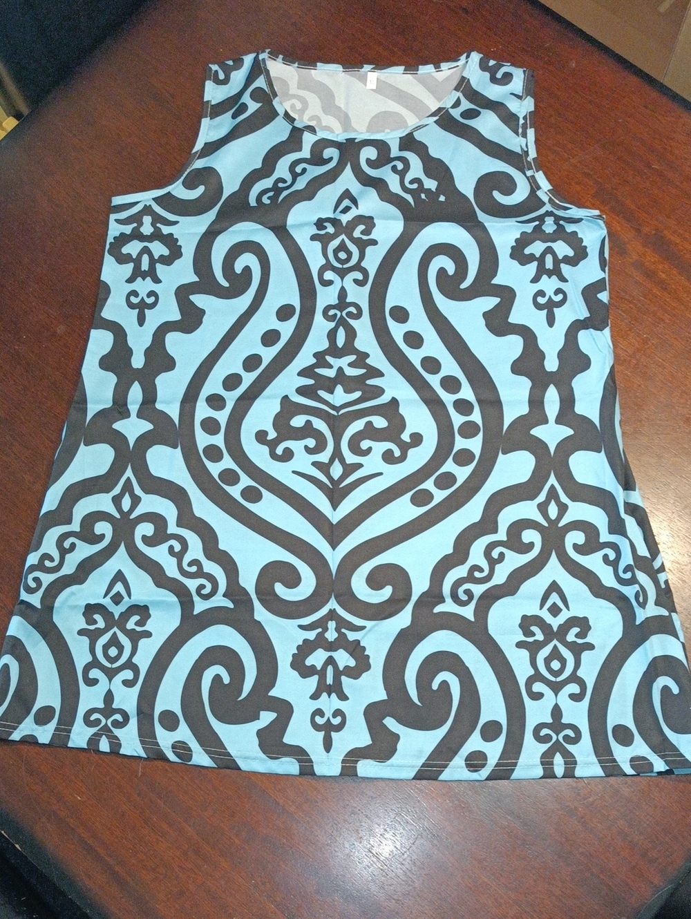 Blue and Black Printed Sleeveless Tank Top